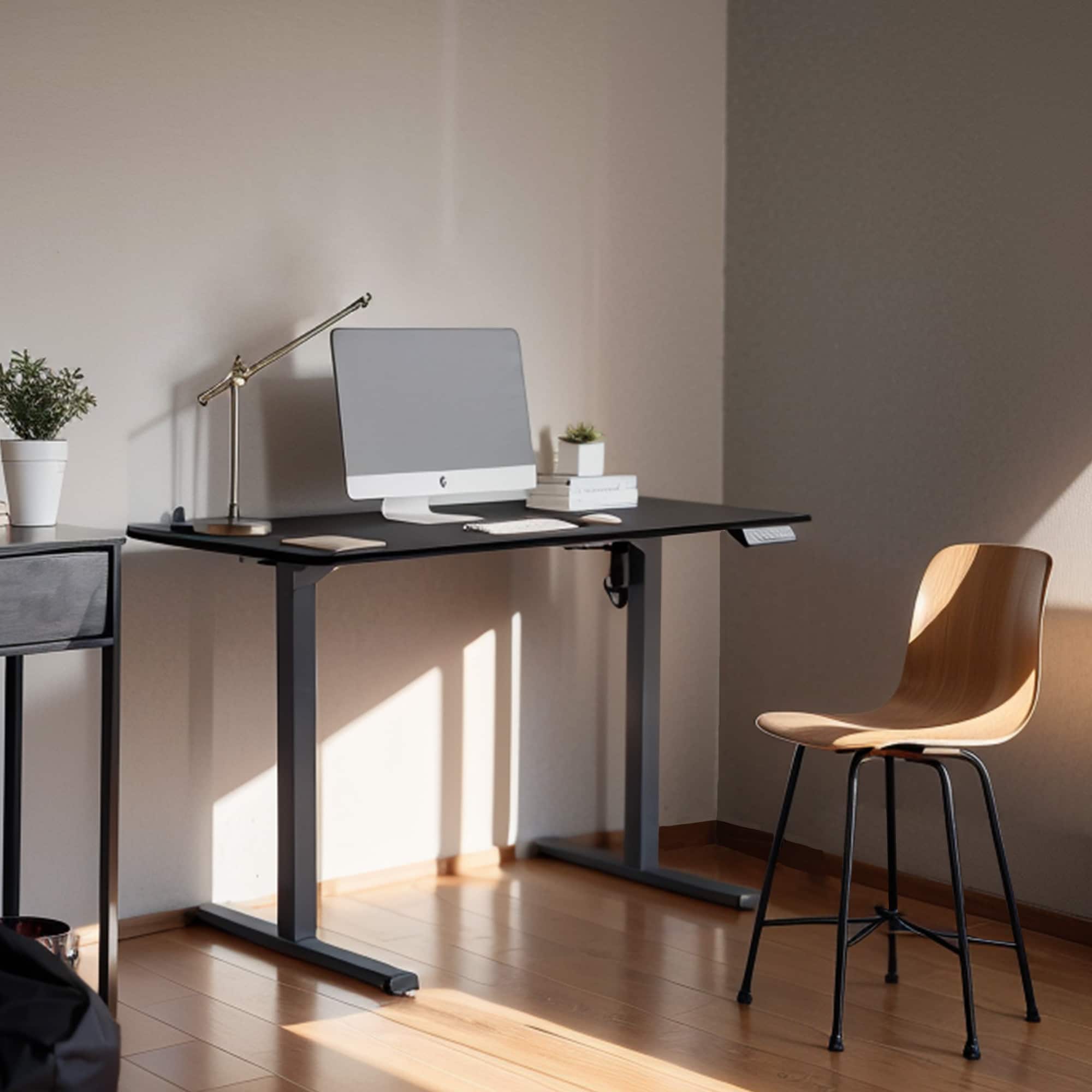 Electric Standing Desk Whole Piece Adjustable Height Desk Home Office Computer Workstation Sit Stand Up Desk (Black Frame + Black Top)_voghion.com